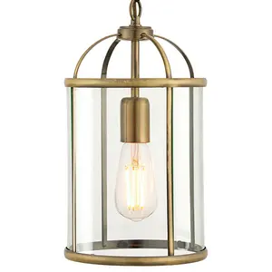 Hanging Ceiling Pendant Light Brass & Glass Lantern Box Shade Lamp Bulb Holder