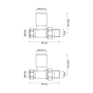 GoodHome Gloss chrome effect Straight Manual Radiator valve & lockshield, Pack of2