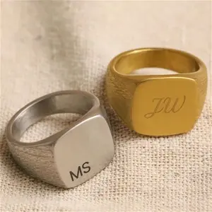 Men's Personalised Brushed Stainless Steel Signet Ring