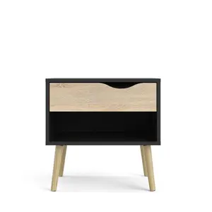 Dowler 1 Drawer Bedside Table Black Matte/Oak