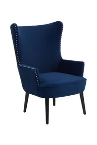 Interiors by Premier Blue Wingback Lounge Arm Chair, High Back Fabric Living Room Chair, Mid Century Arm Chair with Fabric