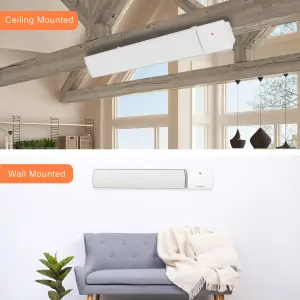 Mirrorstone 1800w Helios Infrared Bar Heater In White Finish, Wall/Ceiling Mount, Indoor Electric Heater