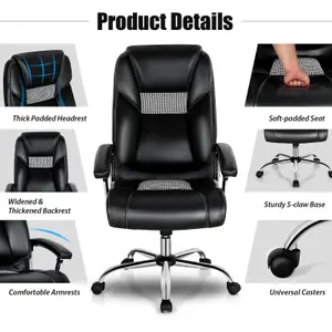 Costway High-back Executive Chair PVC Leather Upholstered Home Office Chair Padded Back