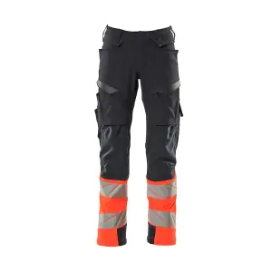 Mascot Accelerate Safe Trousers with Kneepad Pockets - Dark Navy/Hi-Vis Red   (32.5) (Leg Length - Regular)