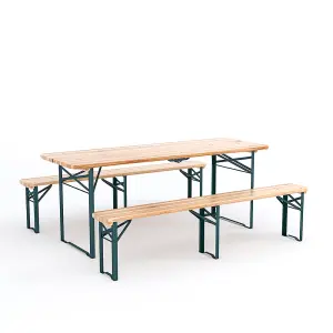 3Pcs Foldable Outdoor Patio Metal Wood Garden Table Bench Set 4 Seater 197cm