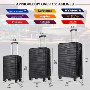 Newcom Hard Shell Trolley Suitcase 20/24/28" Set of 3 Black