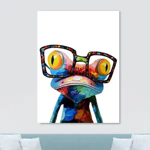 Frog Wearing Glasses Abstract - Canvas Wall Art Framed Print 81.3cm H x 61cm W x 3.8cm D