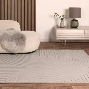 Silver Handmade Wool Geometric Modern Easy to Clean Rug for Living Room and Bedroom-160cm X 230cm