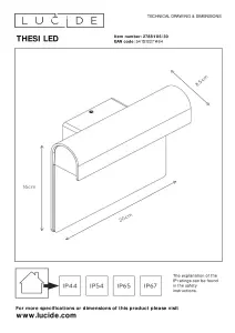 Lucide Thesi Led Modern Wall Light Outdoor - LED - 1x6W 3000K - IP54 - Black