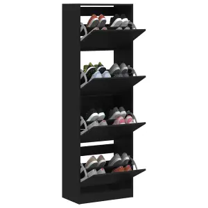 Berkfield Shoe Cabinet with 4 Flip-Drawers Black 60x34x187.5 cm