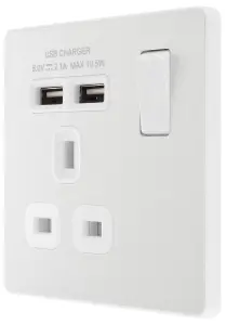 BG PCDCL21U2W Pearlescent White Evolve 1 Gang 13A 2x USB-A 2.1A Switched Socket Outlet - White Insert