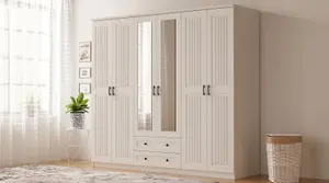 JULIET 6 Door 2 Drawer Mirrored White Wardrobe