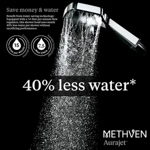 Methven Aurajet Rua Water-Saving Energy-Saving Replacement Shower Head In Chrome - Designed For High Pressure - RUHSCPUK