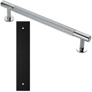 Pull Handle & Contrasting Backplate Set - Reeded Lined T Bar - Polished Chrome & Black