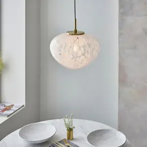 Luminosa Bari Single Pendant Ceiling Lamp, Satin Brass Plate, White Confetti Glass