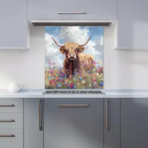 Highland Cow In A Summer Meadow Kitchen Splashback