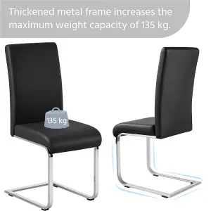 Yaheetech Set of 2 Black Faux Leather Dining Chairs with Metal Legs for Kitchen Dining Room