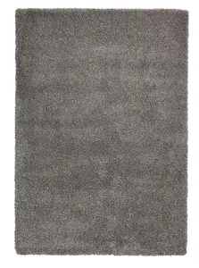 Grey Plain Shaggy Modern Plain Easy to Clean Rug Soft For Dining Room -80cm X 150cm