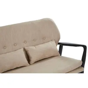 Interiors by Premier 2 Seat Beige Sofa With Black Wood Frame, Comfy Padded Fabric Seat, Easy to Clean Large Sofa