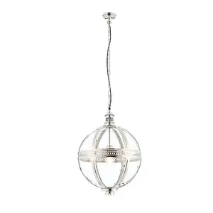 Luminosa Vienna 1 Light Spherical Pendant Bright Nickel Plated On Solid Brass, Glass, E27