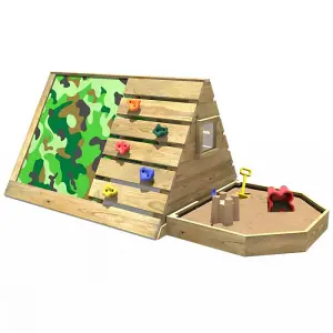 Rebo Mini Wooden Climbing Pyramid Adventure Playset - Den and Slide - Camo