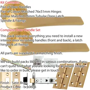 Door Handle & Latch Pack - Satin Brass - Modern Twist Lever On Round Rose