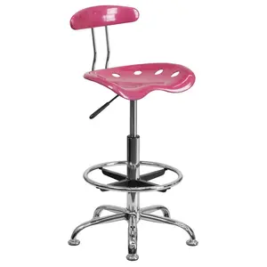 Vibrant Chrome Drafting Stool with Tractor Seat Pink