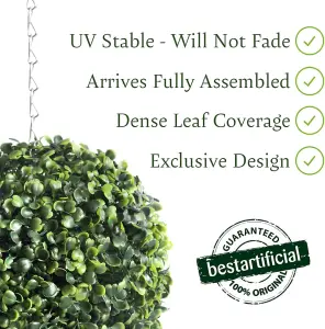 Best Artificial 23cm Green Boxwood Buxus Grass Hanging Basket Topiary Ball - Suitable for Outdoor Use - Weather & Fade Resistant