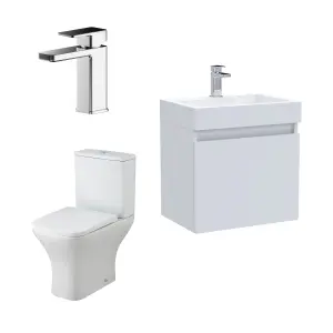 Cloakroom Suite - Vanity Unit, Tap and Toilet - White/Chrome