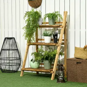 Outsunny Flower Stand 3 Tier Ladder Fold Shelf Herb Holder Display Wood