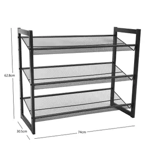 3-Tier Shoe Rack, Shoe Storage Organiser, Metal Storage Rack, Shoe Stand Shoe Shelf , 74 x 30.5 x 62.8 cm, Grey (STACKABLE)