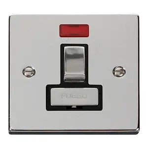 Polished Chrome 13A Fused Ingot Connection Unit Switched With Neon - Black Trim - SE Home