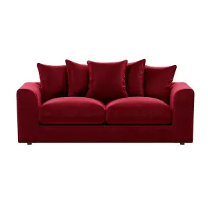 Brooklyn Plush Velvet Fibre Fabric 3 Seater Sofa Red