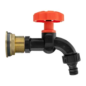 Water Butt Replacement Tap BRASS Metal Lever UK Bib Outlet Barb Quick Hosepipes  Plastic Dial Tap (Black) 1"