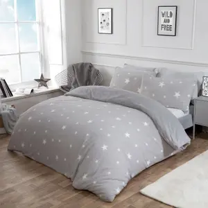 Dreamscene Star Teddy Duvet Cover Pillowcase Bedding Set, Grey - Single