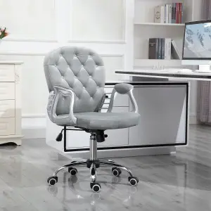 Vinsetto Office Chair Ergonomic 360 degree Swivel Diamante Tufted Home Work Velour Padded Base 5 Castor Wheels Grey