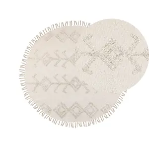 Round Cotton Area Rug 140 cm Beige HARRAN