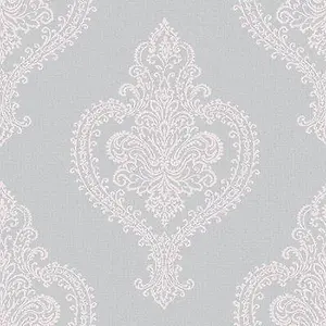 GoodHome Horsely Grey Mica effect Damask Textured Wallpaper