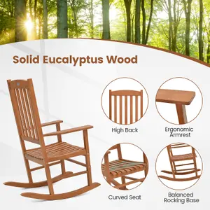 Costway Garden Rocking Chair Eucalyptus Wood Chair Patio Slatted Rocker