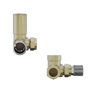 Rinse Bathrooms 15mm Round Head Corner Radiator Valves Corner Towel Rail Valve Brushed Brass