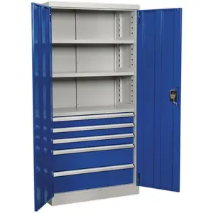 Heavy-Duty 1800mm Double Door Industrial Cabinet with 5 Drawers and 3 Shelves