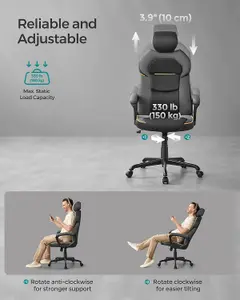 SONGMICS Office Chair, Gaming Chair, Height Adjustable, PU and Cotton-Linen Surface, Tilt Function, Classic Black