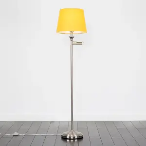 ValueLights Sinatra Adjustable Swing Arm Floor Lamp In Chrome Finish with Mustard Tapered Light Shade with LED GLS Bulb