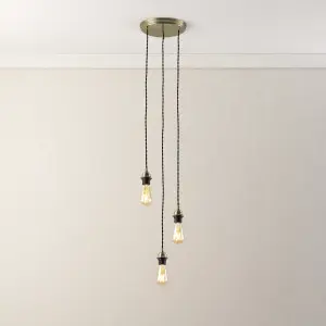 Antique brass effect 3 light E27 Cable light set (L)1500mm