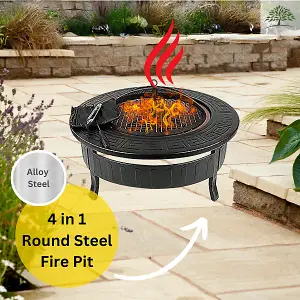 Large Round Fire Pit Garden Log Burner Metal drink cooler BBQ