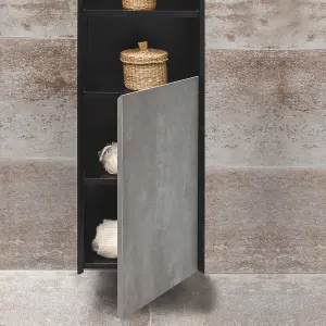 Declan Black & Concrete Wall Hung Bathroom Tall Storage Unit (H)1700mm (W)400mm