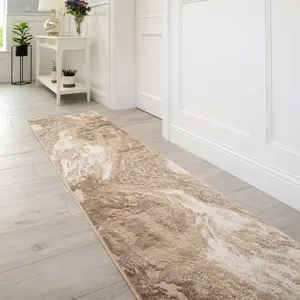 Natural Warm Beige Modern Textured Marble Area Runner Rug 60x240cm