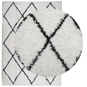 Shaggy Rug PAMPLONA High Pile Modern Cream and Black 140x200 cm