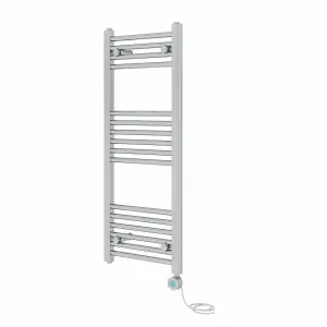 Rinse Bathrooms Prefilled Electric Thermostatic Heated Towel Rail Bathroom Radiator Straight with 400W Timer Chrome 1000x400mm