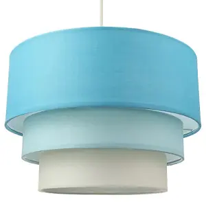 Contemporary Round Triple Tier Teal/Blue Cotton Fabric Pendant Light Shade